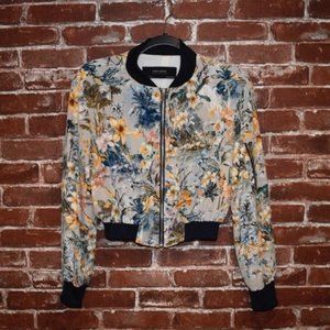 Zara Floral Cropped Bomber Jacket